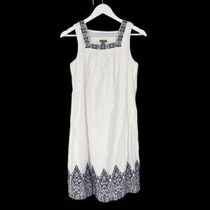 J. Jill Size XS White Linen Embroidered‎ Shift Dress Sleeveless Lined in Cotton